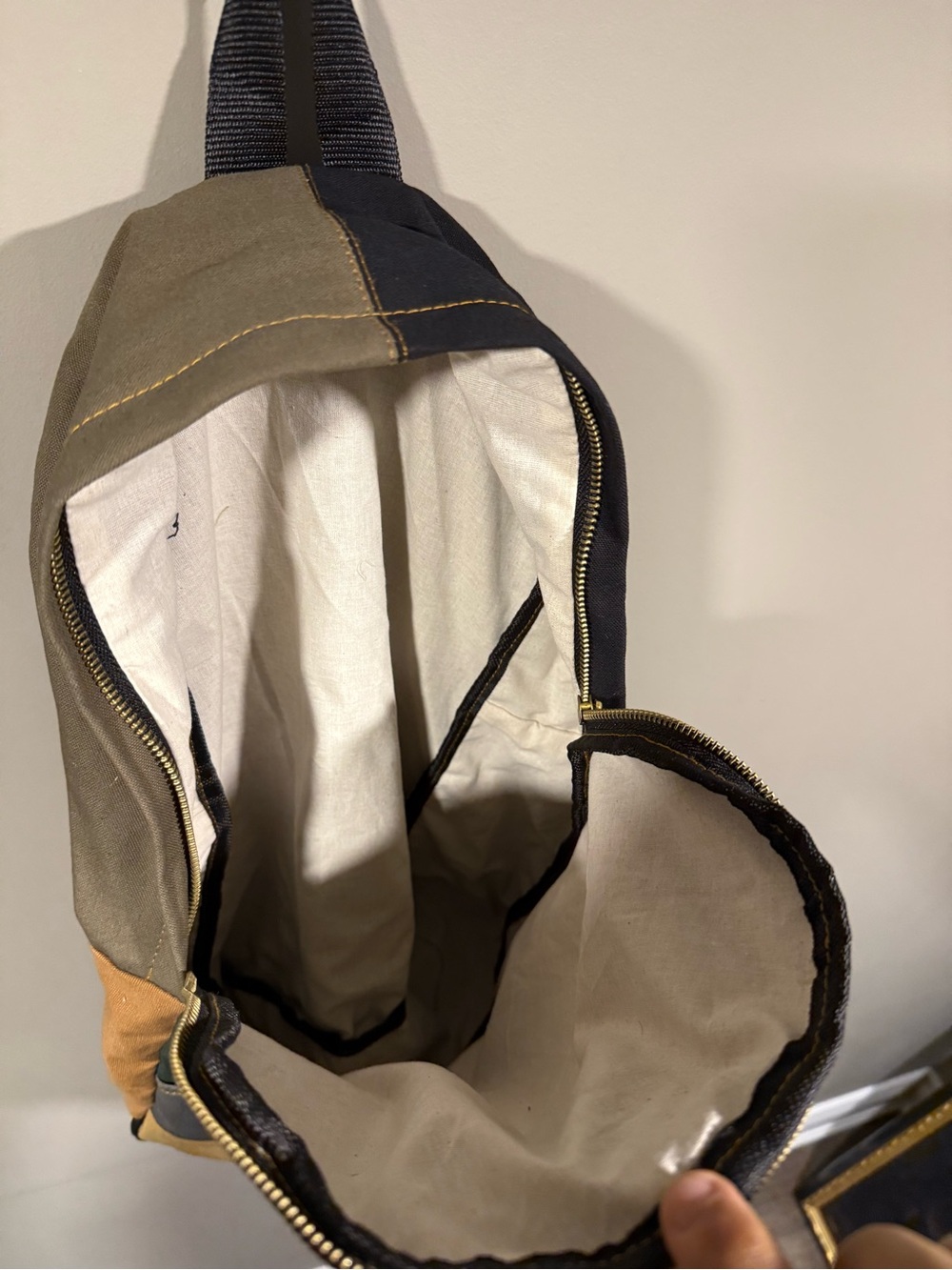Carhartt inspired Multi‑Colorblock rework Canvas Backpack - dark green tan brown image 5